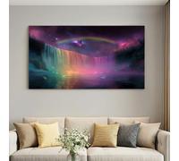 Canvas Wall Art Picture Framed Space Starry Sky Print Artwork, Rainbow Waterfall Wall Decor Paintings Wall Decor, for Bedroom, Living or Entryway Home Decoration, with Hooks and Nails 90L x 60W cm