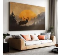 Canvas Wall Art, Pictures for Living Room and Bedroom Bathroom, Sunset Fog Forest Deer Prints for Walls, Print for Special Occasions (63 x 32 Inch), Frameless