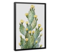 Canvas Wall Art Poster, Watercolor Prickly Pear Cactus With Yellow Blooming Flowers, Minimal Boho Southwest Botanical Neutral Wall Decor Black Frame 08x12in