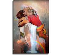 Canvas Wall Art Prints 1st Day In Heaven Poster Jesus Christ Embracing Woman poster Framed Ready to Hang First Day in Heaven Painting Picture For Living Room Home Decor