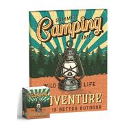 Canvas Wall Art Puzzle - Retro Poster Camping Lantern 12" x 9.25"