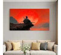 Canvas Wall Art Samurai Canvas Artwork Framed, Japanese Anime Pictures for Bathroom Bedroom Living Room Walls, with Hooks and Nails, 140L x 70W cm