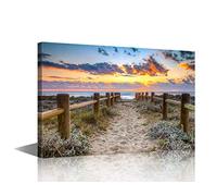 Canvas Wall Art Sand Path to Sea Coast at Sunset Landscape Painting Seaside Picture for Living Room Bedroom Home Decor Framed Ready to Hang 24X16in