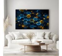 Canvas Wall Art SciFi Honeycomb Hexagon Tech, Waterproof Modern Print Posters Wall Decoration for Living Room, Bedroom Pictures for Wall or Prints for Walls - 55 x 28 Inch (140 x 70 cm) Frameless