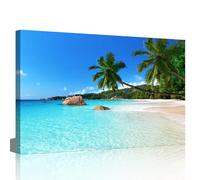 Canvas Wall Art Seaside Tropic Sandy Beach Island with Coconut Palm Trees | Useful for matching decor by theme, room, hobby, city, profession, color mood, or gift occasion across multiple spaces.