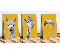 CANVAS WALL ART SET GIRAFFE ANIMAL DESIGNS BLACK AND WHITE YELLOW MUSTARD (3 SET 24X16 INCH PANEL)