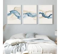 Canvas Wall Art-Set of 3-Abstract Beige Blue Posters Wall Art Canvas Painting Modern Simple Style Print Pictures Living Room Kitchen Office Interior Home Decor-40 * 50cm (Unframed)