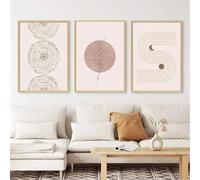 Canvas Wall Art-Set of 3-Bohemian Art Light Colour Line Poster Trees Flowers Round Modern Simple Canvas Painting Wall Art Living Room Home Bedroom Decorative-40 * 60cm (Unframed)