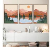 Canvas Wall Art-Set of 3-Mid Century Boho Abstract Mountain Lake Trees Print Wall Art Nordic Canvas Picture Nature Landscape Painting Living Room Office Decoration-40 * 50cm (Unframed)