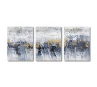 Canvas Wall Art-Set of 3-Modern Painting Blue Grey White Gold Wall Art Print Abstract Oil Painting On Canvas Pictures for Living Office Room Decoration Artwork-40 * 60cm (No Frame)