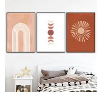 Canvas Wall Art-Set of 3-Rainbow Modern Boho Wall Art Print Sun Moon Phase Nordic Poster Burnt Orange Neutral Wall Picture Canvas Painting Living Room Decor-40 * 50cm (Unframed)