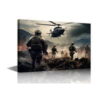 Canvas Wall Art Strategic Combat Momentum 1 Panel Framed Art Print Featuring Soldiers In Tactical Movement With Explosive Urban Backdrop Modern Military Décor 18x12 in