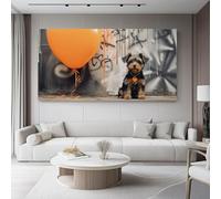 Canvas Wall Art Street Style Puppy Balloons of Life Wall Art for Living Room Decor Orange Gray Minimalist Modern Artwork for Bedroom Office Home Decoration 120L x 50W cm