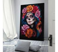 Canvas Wall Art - Sugar Skull Woman with Flowers Picture Print On Canva, Posters And Prints Wall Art Living Room Home Decor Room Decor Teen 24x36inch(60x90cm)