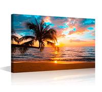 Canvas Wall Art Summer Ocean Coconut Trees on Sands Beach Seascape Scenery Painting Canvas Artwork Sea Contemporary Nature Picture for Home Office Wall Decor 8" x 12"