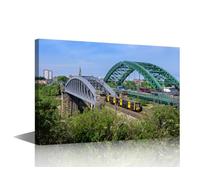 Canvas Wall Art Sunderland Tyne and Wear England Home Decor Sunderland River Pictures for Bedroom Wearmouth Bridge and Railway Bridge Wall Paintings 1 Piece Framed Ready to Hang (24''Wx 36''H)