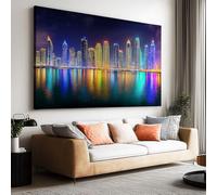 Canvas Wall Art Surreal City Night Scene With Skyscrapers 150L X 100W Cm (59" X 39") Decor Poster Prints For Living Room Kids' Nursery Wall Canvases Artwork Decor