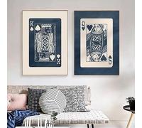 Canvas Wall Art - Trendy Retro Playing Card Wall Prints - Ace, King & Queen - Blue - 16x24inch