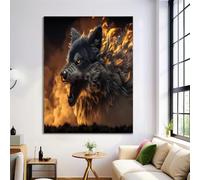 Canvas Wall Art, UnFramed Fantasy Animal Style Painting, Close-Up Of A Wolf'S Head Wall Decorations for Bedroom Living Room Garden Hallway Office Gallery Pet Lover Gift 70 x 100 cm