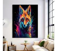 Canvas Wall Art, UnFramed Splashed Ink Art Painting, Close-Up Of A Fox'S Head Wall Decorations for Bedroom Living Room Garden Hallway Office Gallery Pet Lover Gift 30 x 40 cm