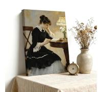 Canvas Wall Art, Victorian Portrait Oil Painting, Lady Reading at Table Museum Art Print, Giclee Gallery Wrapped Canvas, Bedroom Study Living Room Decor, 8x10 Inches