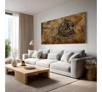 Canvas Wall Art Viking Triangle Framed Painting, Myth Symbols Large Picture | Poster Prints 50x100cm,Antique Wood Decorative Canvas Artwork for Living Room Bedroom