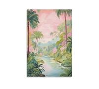 Canvas Wall Art Vintage Forest Wall Decorations For Living Room Pink Green Rivers Natural Scenery Hang Pictures Wall Artwork