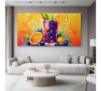 Canvas Wall Art Watercolor Juice Fresh Fruit Frameless Prints for Walls, 60L x 40W cm Wall Art Poster, home decor, suitable for bathroom decor, space personalized decoration Orange Colorful