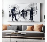 Canvas Wall Art White Black Modern Home Decor, Simple Street Band Print Canvas Wall Art, 80 x 60 cm ready to hang for Living Room Bedroom Bathroom Wall Decor Frameless