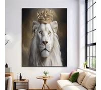 Canvas Wall Art White Crown Lion Portrait Animal Canvas Pictures For Living Room Bedroom Hallway Kitchen Or Office Wall Decor - Poster Prints Extra Large Artwork 40X50Cm Unframed