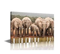 Canvas Wall Art Wild Animals Picture Artwork for Bedroom Wall Decorations for Kid's Room Living Room Hang Pictures Wall Artwork(24x36in-Wild Elephants Drinking by the River