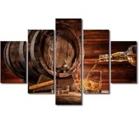 Canvas Wall Art/With Frame 200 X 100 Cm Non-Woven Canvas Prints Image Artwork Painting Picture Photo Home Decoration 5 Pcs - Vintage Whiskey Drinks Cigar - Living Room Hotel Restaurant O-8750803626