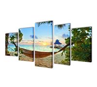 Canvas Wall Print Set Sand Beach with Hammock 200 x 100 cm