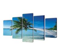 Canvas Wall Print Set Sand Beach with Palm Tree 200 x 100 cm