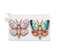 Canvas Wallet Bag,4 Mini Butterflies and Moths Print Coin Purse, Zipper Change Purse,Small Cosmetic Bag