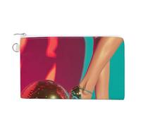 Canvas Wallet Bag,60s Vibe Disco Ball High Heels Print Coin Purse, Zipper Change Purse,Small Cosmetic Bag