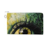 Canvas Wallet Bag,Abstract Eye in Green and Yellow Tones Print Coin Purse, Zipper Change Purse,Small Cosmetic Bag