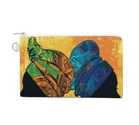 Canvas Wallet Bag,African American Women with Headwear Print Coin Purse, Zipper Change Purse,Small Cosmetic Bag