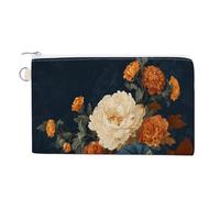 Canvas Wallet Bag,Autumn Harvest Orange and Navy Blue Pumpkins Print Coin Purse, Zipper Change Purse,Small Cosmetic Bag