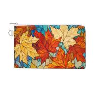 Canvas Wallet Bag,Autumn Maple Leaves Stained Glass Print Coin Purse, Zipper Change Purse,Small Cosmetic Bag