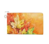 Canvas Wallet Bag,Autumn Watercolor Colorful Maple Print Coin Purse, Zipper Change Purse,Small Cosmetic Bag