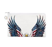 Canvas Wallet Bag,Bald Eagle with American Flag Wings Print Coin Purse, Zipper Change Purse,Small Cosmetic Bag