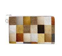 Canvas Wallet Bag,Beige Gold Brown Checker Pattern Print Coin Purse, Zipper Change Purse,Small Cosmetic Bag