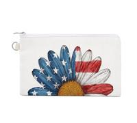 Canvas Wallet Bag,Big Daisy with American Flag Pattern Print Coin Purse, Zipper Change Purse,Small Cosmetic Bag