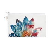 Canvas Wallet Bag,Big Wildflower American Flag Pattern Print Coin Purse, Zipper Change Purse,Small Cosmetic Bag