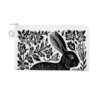 Canvas Wallet Bag,Black and White Rabbit Print Coin Purse, Zipper Change Purse,Small Cosmetic Bag