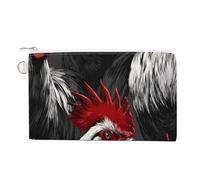 Canvas Wallet Bag,Black and White Roosters with Red Tail Feathers Print Coin Purse, Zipper Change Purse,Small Cosmetic Bag