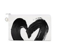 Canvas Wallet Bag,Black and White Simple Hart Shape Print Coin Purse, Zipper Change Purse,Small Cosmetic Bag