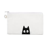 Canvas Wallet Bag,Black Cat and Two Halloween Ghosts Print Coin Purse, Zipper Change Purse,Small Cosmetic Bag
