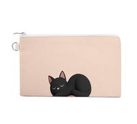 Canvas Wallet Bag,Black Cat Lying on A Pumpkin Print Coin Purse, Zipper Change Purse,Small Cosmetic Bag